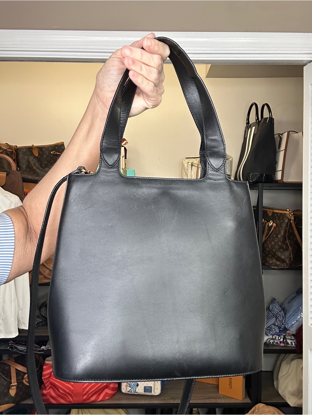Vintage Salvatore Ferragamo Black Leather Convertible Tote Shoulder Bag Italy - Picture 4 of 16